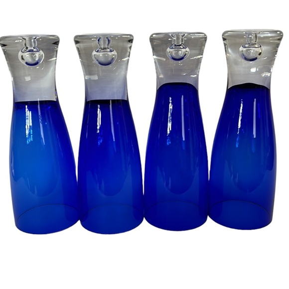 Block Signed Stockholm Crystal 4 Cobalt Blue Air Bubble Bottom Highball Glasses - Picture 6 of 11